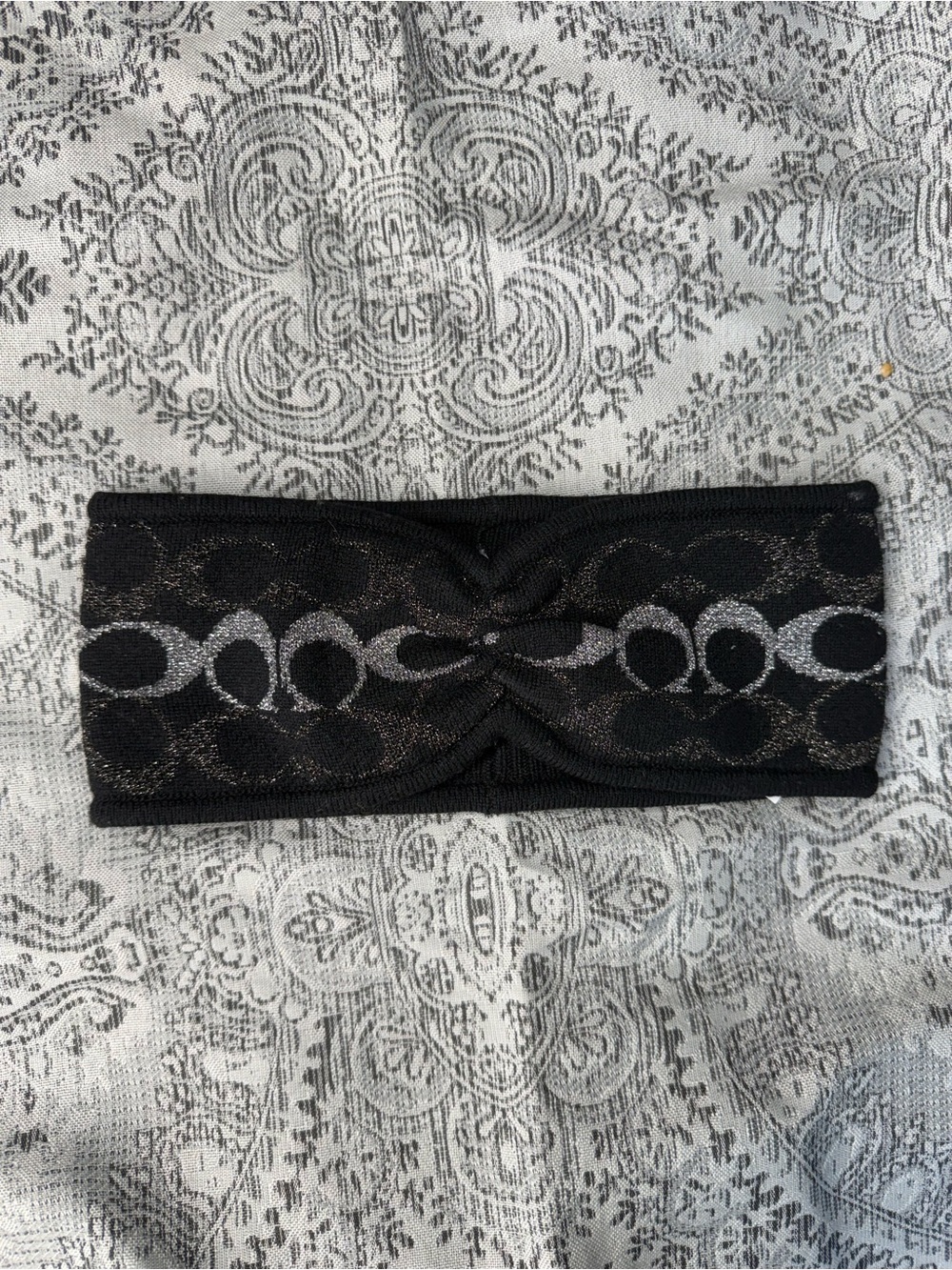 Coach Black Headband with Metallic Logo Accent